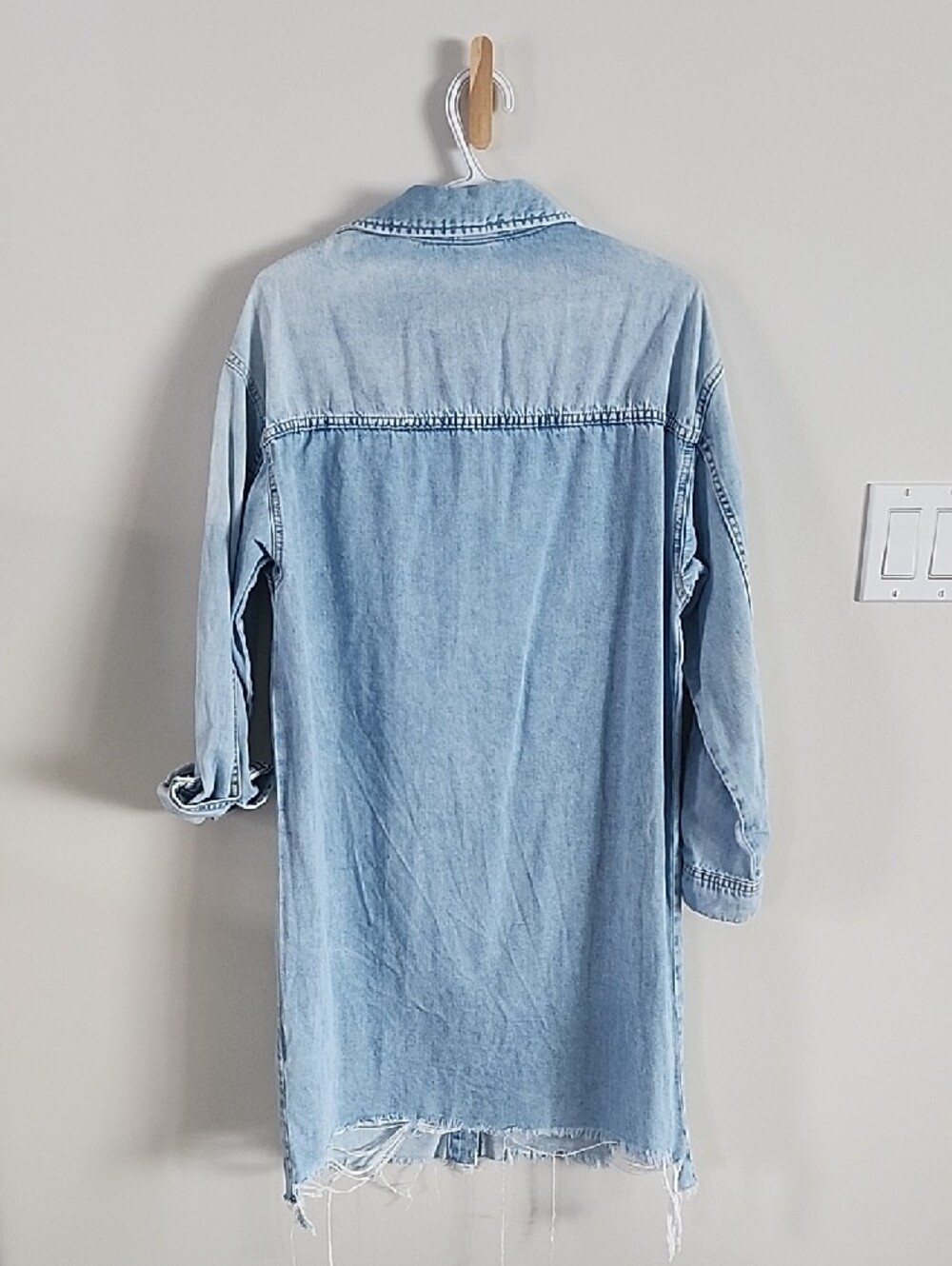 H&M Light Wash Distressed Denim Shirt Dress - Picture 3 of 3